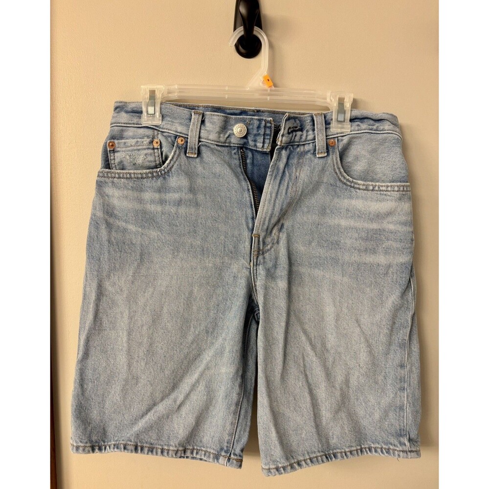 American Eagle Light Wash Distressed Denim Shorts 5-Pocket Button Size 28